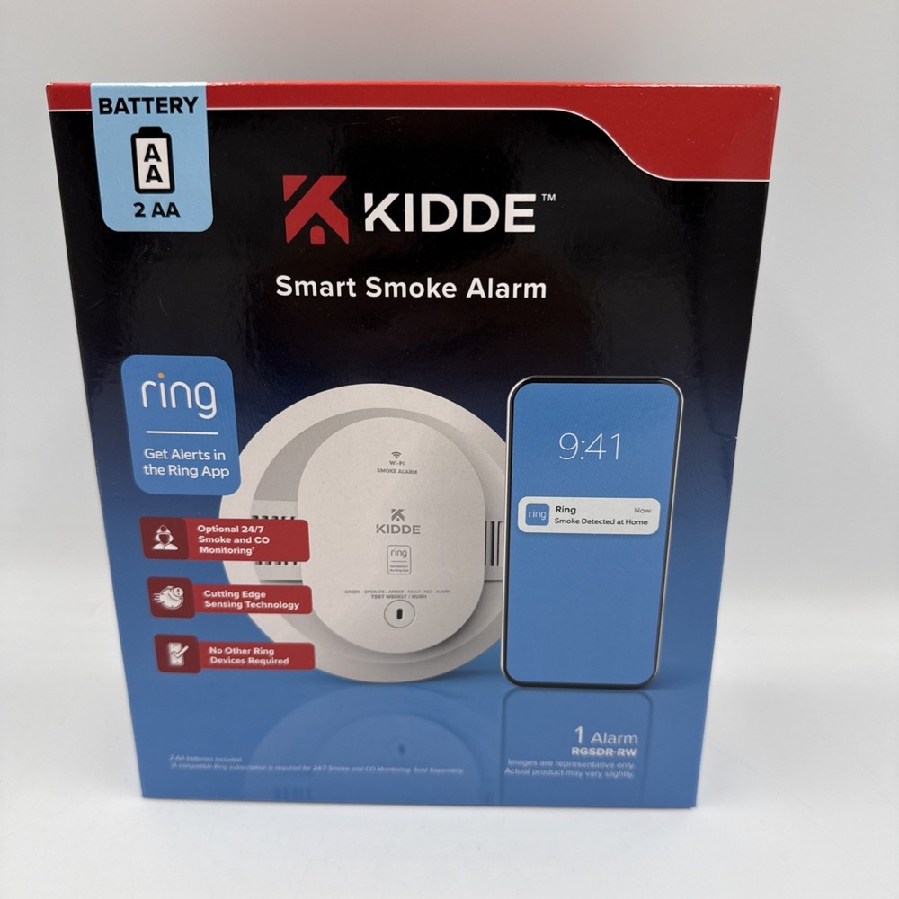 Kidde AA Battery-Powered Ring App Enabled Smart Smoke Alarm Detector (RGSDR-RW)